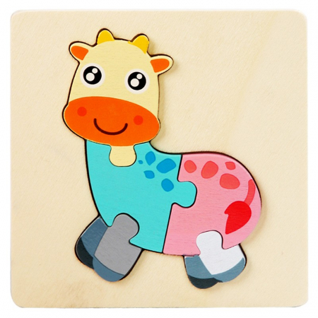 Puzzle lemn, incastru - Puzzle 3D mini pastel, 12 modele, din lemn