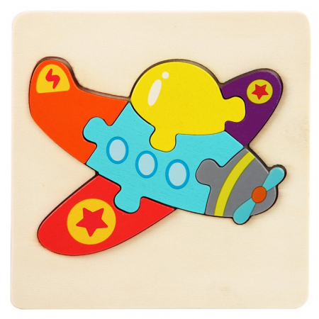 Jucarii din LEMN - de tip Montessori - Puzzle 3D mini pastel, 12 modele, din lemn