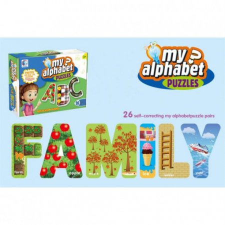 Puzzle clasic - Puzzle 52 piese mari Family, cu literele alfabetului