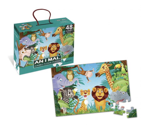Puzzle clasic - Puzzle bebe cu 48 piese mari, Animale din Jungla