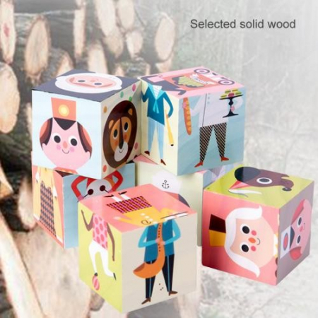 Puzzle chipuri si corpuri, cu 6 cuburi, din lemn [8]