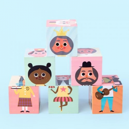 Puzzle chipuri si corpuri, cu 6 cuburi, din lemn [7]