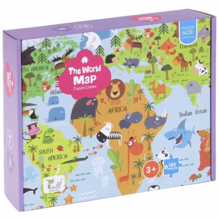 Puzzle clasic, 180 piese, Harta lumii si animalele [2]