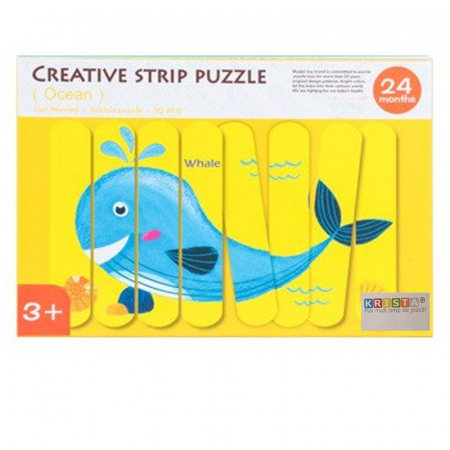 Puzzle cu piese betisoare din lemn, Creative Puzzle Stripes, Animale Marine [2]