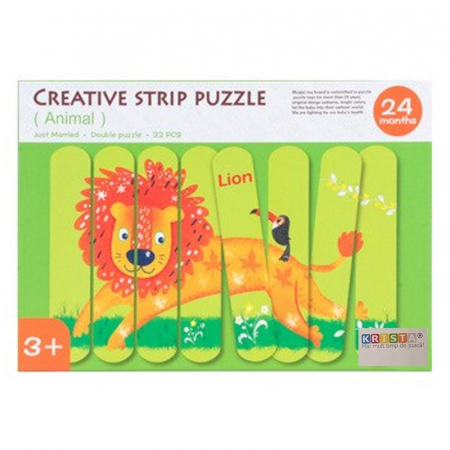 Puzzle cu piese betisoare din lemn, Creative Puzzle Stripes, Animale Salbatice [1]