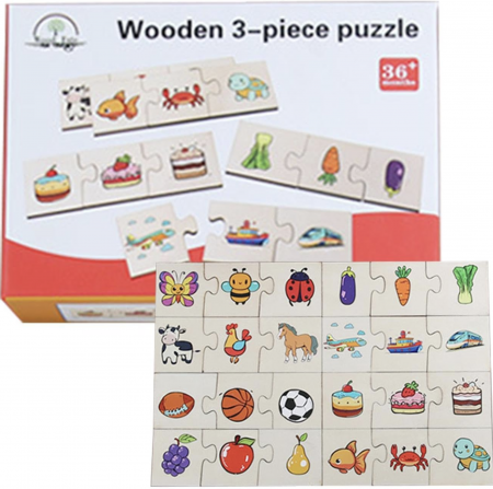 Jucarii din LEMN - de tip Montessori - Puzzle de Asociere cu Animale sau obiecte similare, 24 piese