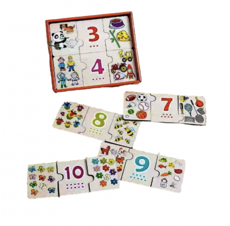 Jucarii din LEMN - de tip Montessori - Puzzle de Asociere cu Numere si Imagini, 30 Piese