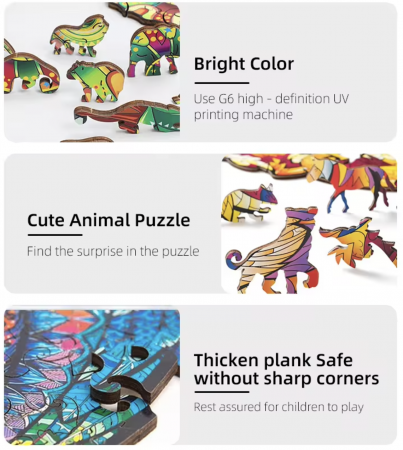 Puzzle din lemn tip mandala, Unicorn, 220 piese, 30 cm [2]