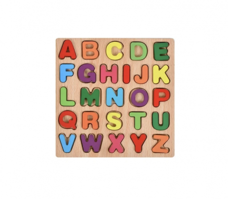 Jucarii din LEMN - de tip Montessori - Puzzle incastru 3D litere mari, din lemn, 20x20 cm