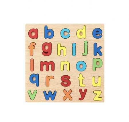 Jucarii din LEMN - de tip Montessori - Puzzle incastru 3D litere mici, din lemn, 20x20 cm