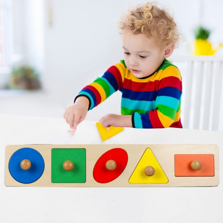 Jocuri si Jucarii - Puzzle Incastru de Mari Dimensiuni, cu 5 Forme Geometrice