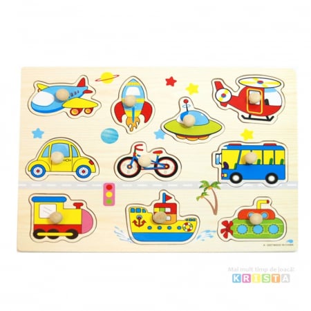 Puzzle Incastru Din Lemn Cu Vehicule Cu Buton Si Imagini [2]