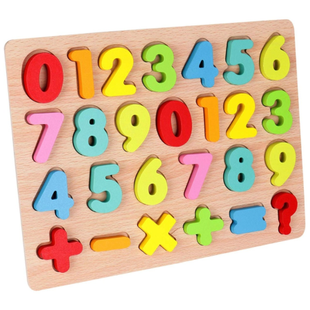 Jocuri si Jucarii - Puzzle Incastru 3D cu Cifre si Semne Matematice, din lemn