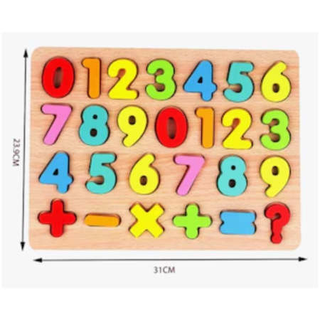 Jocuri si Jucarii - Puzzle Incastru 3D cu Cifre si Semne Matematice, din lemn