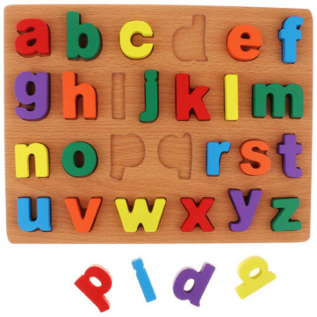 Puzzle lemn, incastru - Puzzle Incastru Montessori Cu Litere Mici 3D
