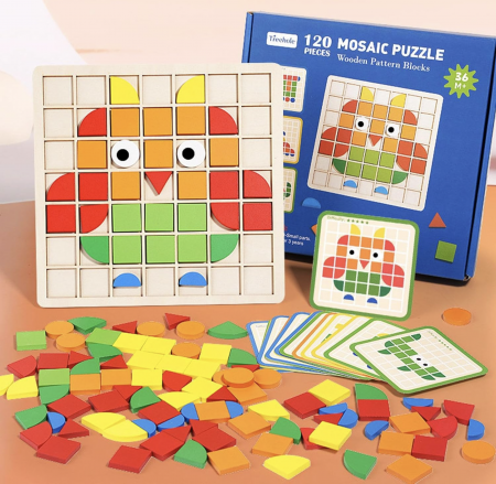 Puzzle mozaic cu piese 3D, cu Animale, 120 piese, din lemn [8]