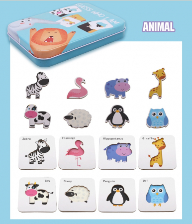 Jocuri si Jucarii - Puzzle si sabloane Animalele salbatice - Ghici cine sunt?, in cutie metalica