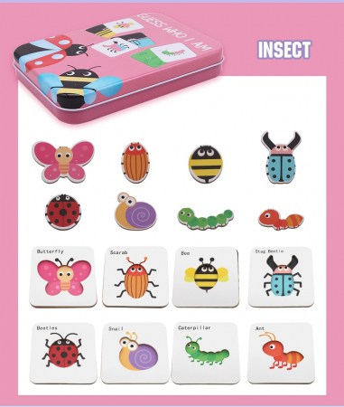 Puzzle clasic - Puzzle si sabloane Insectele - Ghici cine sunt?, in cutie metalica