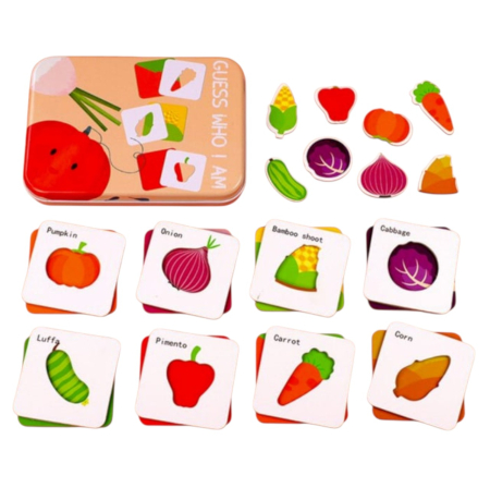 Puzzle clasic - Puzzle si sabloane Legumele - Ghici cine sunt?, in cutie metalica