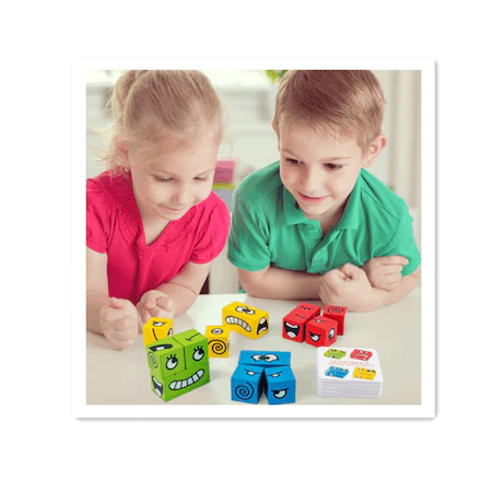 Joc Montessori si Puzzle cuburi - Exprimarea emotiilor, din lemn [4]
