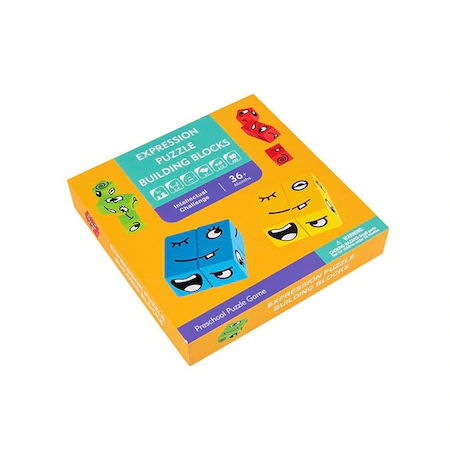 Jocuri de logica si memorie, din lemn - Joc Montessori si Puzzle cuburi - Exprimarea emotiilor, din lemn