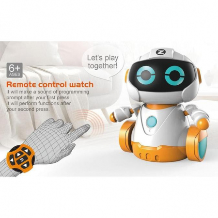 Roboti de jucarie - Robot inteligent cu roti, cu telecomanda tip ceas, robot de programare, alb