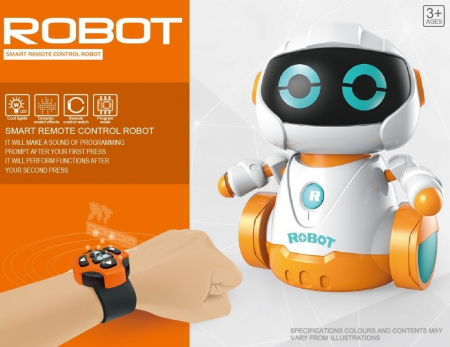 Roboti de jucarie - Robot inteligent cu roti, cu telecomanda tip ceas, robot de programare, alb