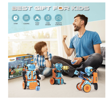 Jocuri si Jucarii - Robot educational STEM 3 in 1 cu telecomanda 2.4 GHz si programare, 220 piese, 8 ani+