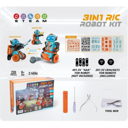 Robot educational STEM 3 in 1 cu telecomanda 2.4 GHz si programare, 220 piese, 8 ani+ [10]