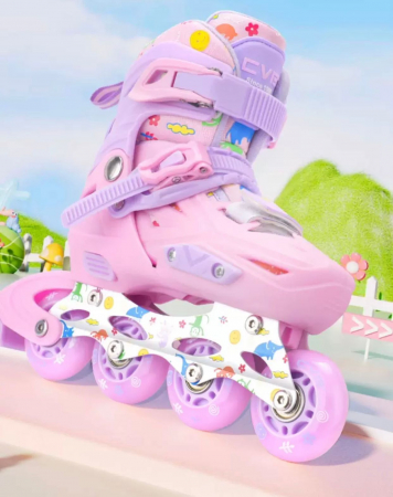 Role copii 2 in 1, Angel Wings, cu casca, cotiere si genunchiere, masuri reglabile 31-34 roz S [8]