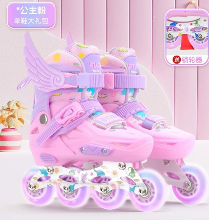 Role copii 2 in 1, Angel Wings, cu casca, cotiere si genunchiere, masuri reglabile 31-34 roz S [10]