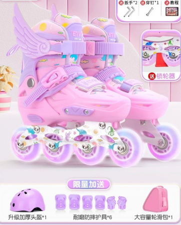 Role copii 2 in 1, Angel Wings, cu casca, cotiere si genunchiere, masuri reglabile 31-34 roz S [5]