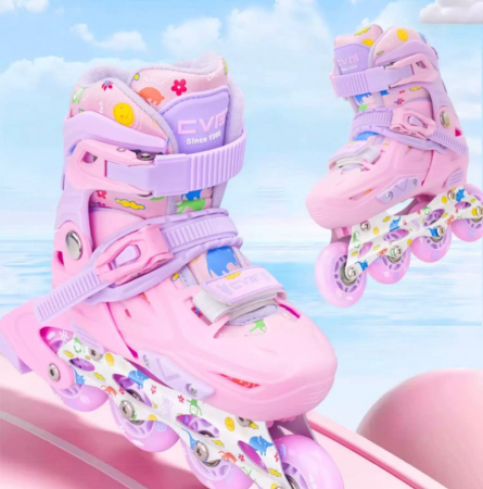 Role copii 2 in 1, Angel Wings, cu casca, cotiere si genunchiere, masuri reglabile 31-34 roz S [9]