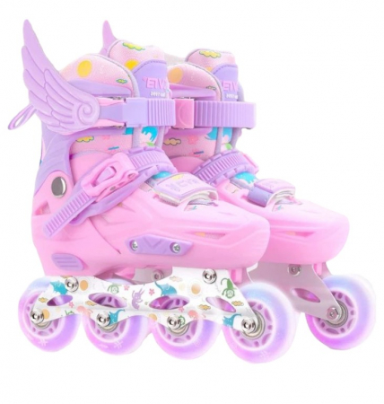 Role - Role copii 2 in 1, Angel Wings, cu casca, cotiere si genunchiere, masuri reglabile 31-34 roz S