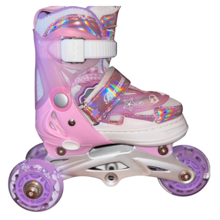 Role - Role copii 2 in 1, BW902, cu 3 roti cu lumini, masuri reglabile 27 - 30, roz, XS