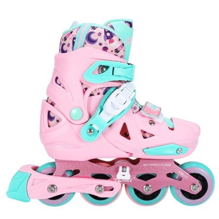 La plimbare - Role copii BW225, cu 4 roti cu lumini, masuri reglabile 31 - 34, roz, S