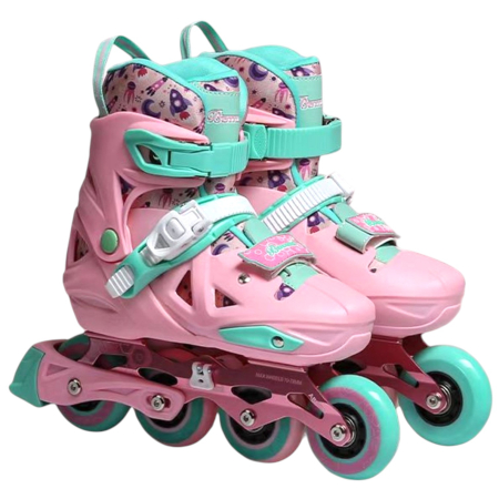 La plimbare - Role copii BW225, cu 4 roti cu lumini, masuri reglabile 31 - 34, roz, S