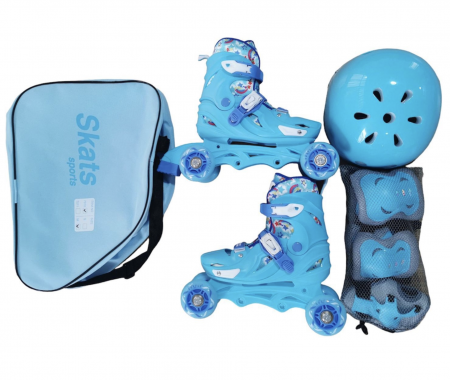 Role copii 2 in 1, R010 cu casca, cotiere si genunchiere, masuri reglabile 29-32, albastru, S [5]
