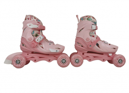 Role copii 2 in 1, R011, cu casca, cotiere si genunchiere, masuri reglabile 29-32, roz pal, S [3]