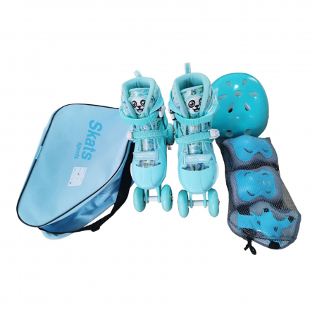 Role copii 2 in 1, R011, cu casca, cotiere si genunchiere, masuri reglabile 29-32, vernil, S [3]