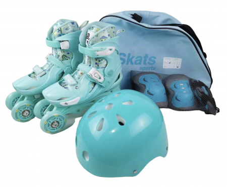 Role copii 2 in 1, R011, cu casca, cotiere si genunchiere, masuri reglabile 29-32, vernil, S [5]