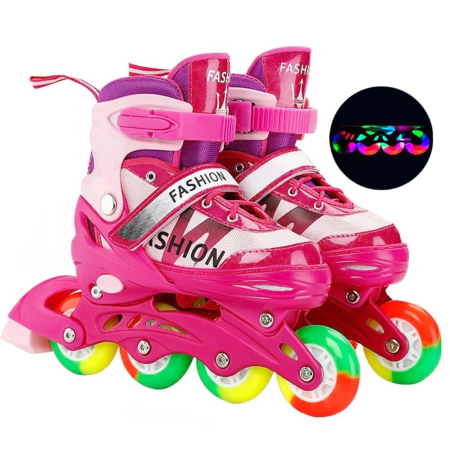 La plimbare - Role copii 802AT, reglabile S 30-34 cu roti LED, roz