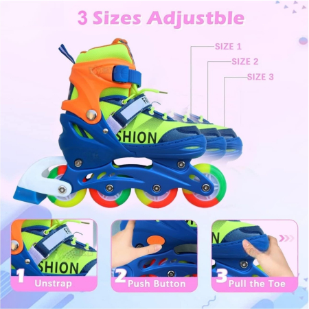La plimbare - Role copii 802AT, reglabile S 30-34 cu roti LED, albastru