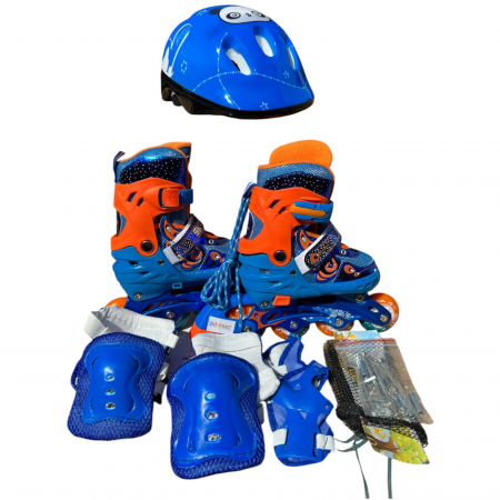 Role copii MY-918TDS, 31-34 albastru S, 4 roti, 3 in 1, cu accesorii de protectie, masuri reglabile [5]