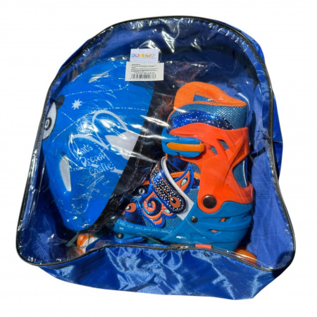 Role copii MY-918TDS, 31-34 albastru S, 4 roti, 3 in 1, cu accesorii de protectie, masuri reglabile [6]
