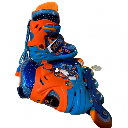 Role copii MY-918TDS, 31-34 albastru S, 4 roti, 3 in 1, cu accesorii de protectie, masuri reglabile [8]