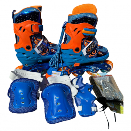 Role copii MY-918TDS, 31-34 albastru S, 4 roti, 3 in 1, cu accesorii de protectie, masuri reglabile [3]