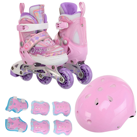 Role - Role copii 2 in 1, BW902, cu 3 roti cu lumini, masuri reglabile 27 - 30, roz, XS