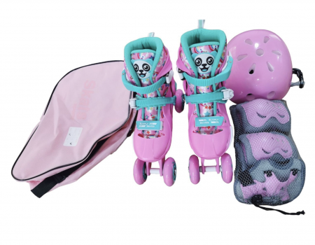 Role copii 2 in 1, R010S cu casca, cotiere si genunchiere, masuri reglabile 29-32, roz [6]