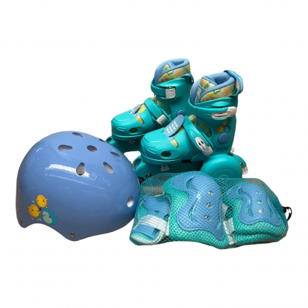 Role copii R06 cu casca, cotiere si genunchiere, masuri reglabile 26 - 33, albastru S [13]